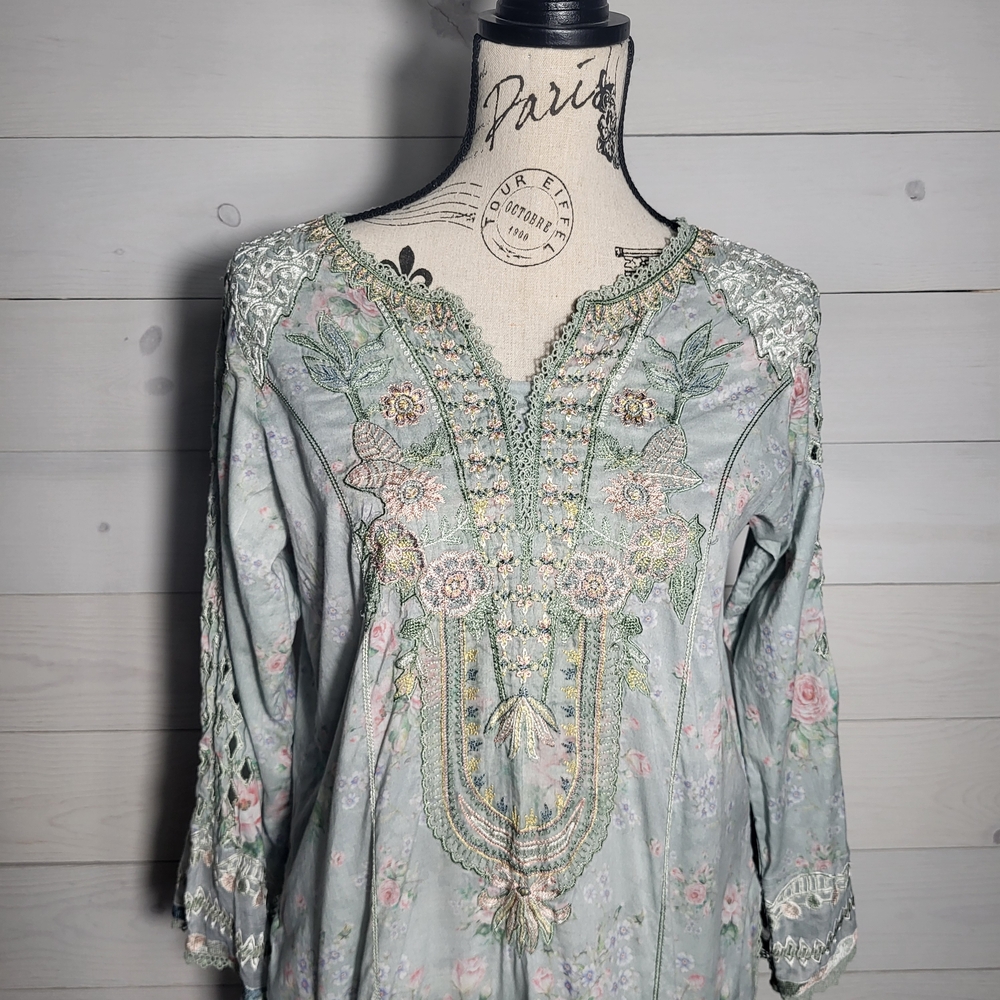 (Flawed) Vintage Dress Embroidered Crochet Lace Floral Eyelet Shabby Chic. - Picture 3 of 11